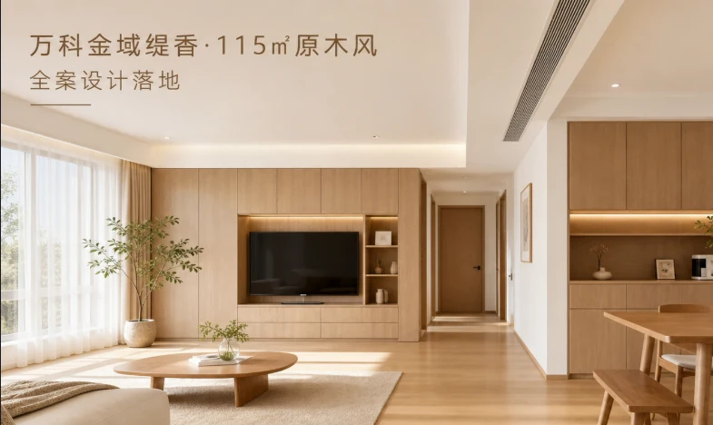 厦门翔安万科金域缇香115㎡原木风装修完工实景,千达成装饰全案设计落地