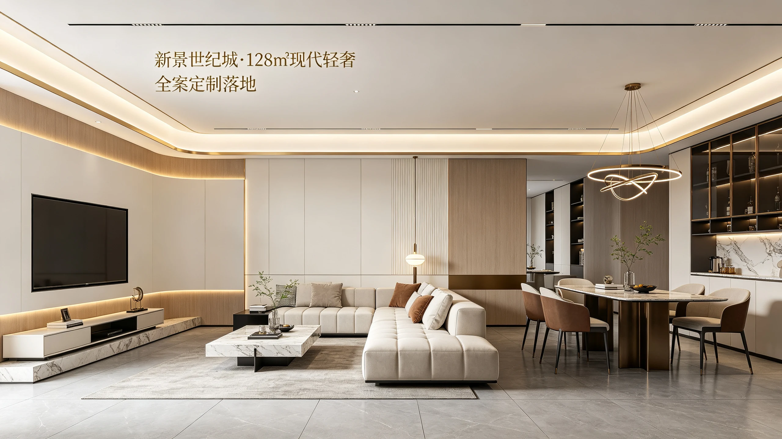 厦门思明新景世纪城128㎡轻奢风格装修完工实景,千达成装饰全案定制落地
