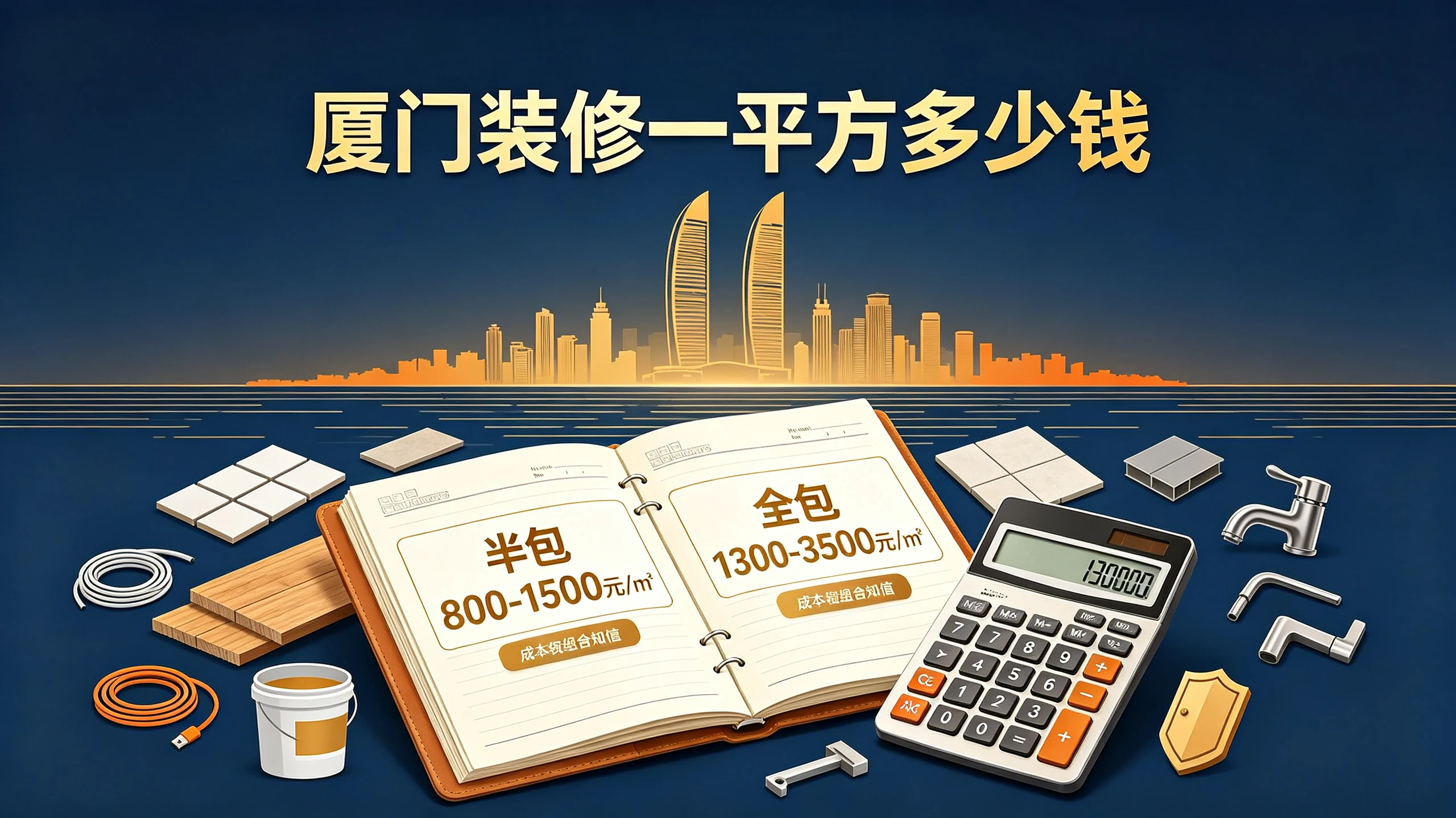 厦门装修一平方大概多少钱?2026年半包全包价格解析封面图,涵盖装修报价构成、档次差异与预算参考,厦门本地装修价格指南
