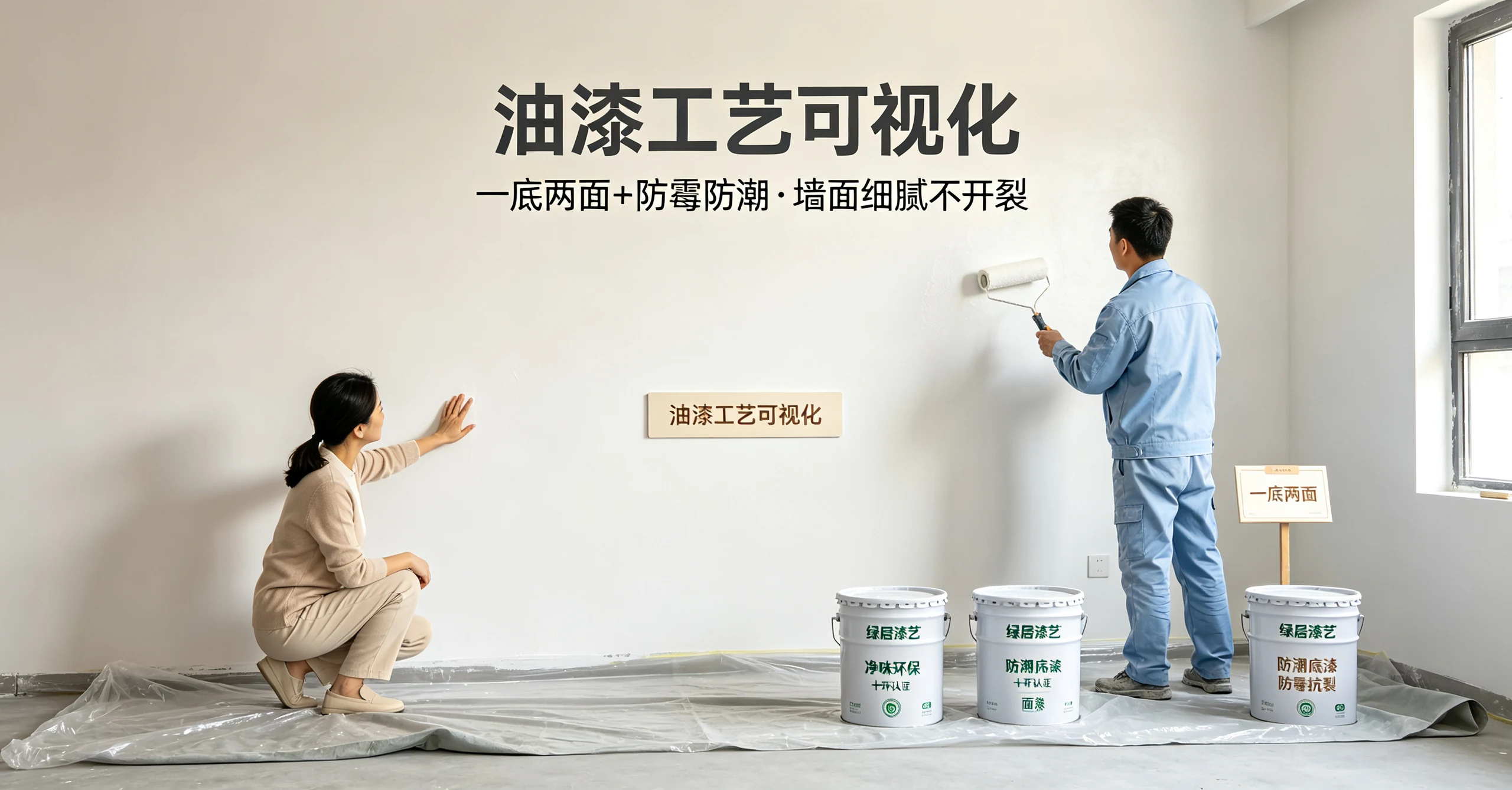 厦门油漆工艺,油漆可视化,一底两面,防霉防潮,墙面不开裂,环保油漆,墙面施工,厦门装修,千达成装饰,油漆验收