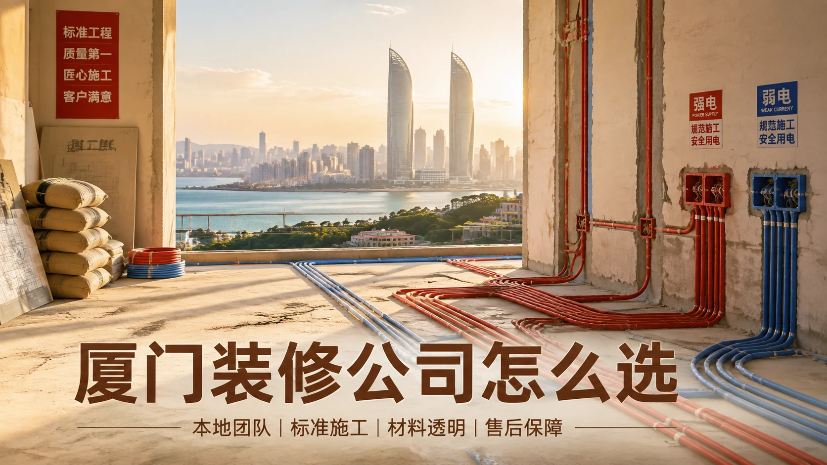 厦门装修公司怎么选?从筛选到签约完整指南,厦门本地装修工地实景,涵盖半包全包对比、合同避坑、千达成装饰等厦门本土公司参考