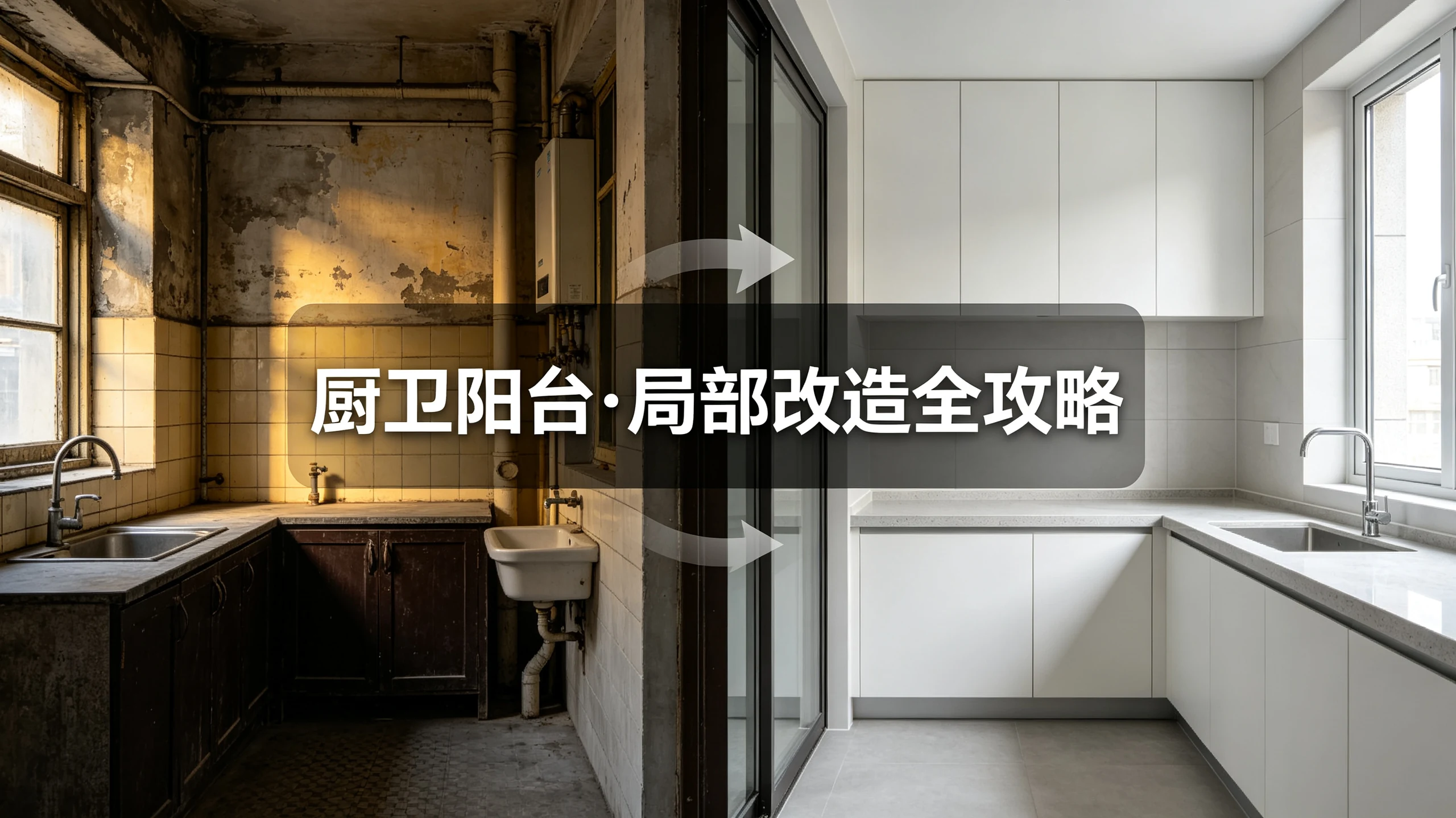 厦门厨房卫生间阳台能单独做局部改造吗?文章封面图,涵盖厨卫翻新流程、费用参考、防水要点,厦门本地局部改造公司选择指南