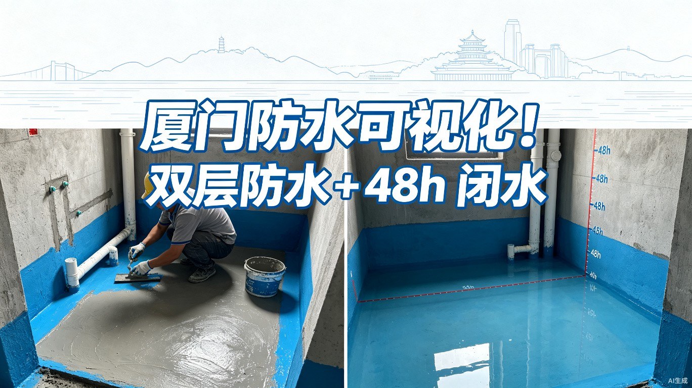 厦门家装防水,双层防水工艺,48 小时闭水试验,防水可视化施工,厨卫防渗漏,墙面防潮防霉,厦门装修公司